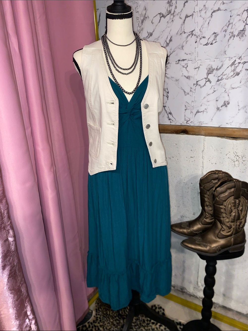 Maurice’s Teal  Midi Dress With Plunging Neckline